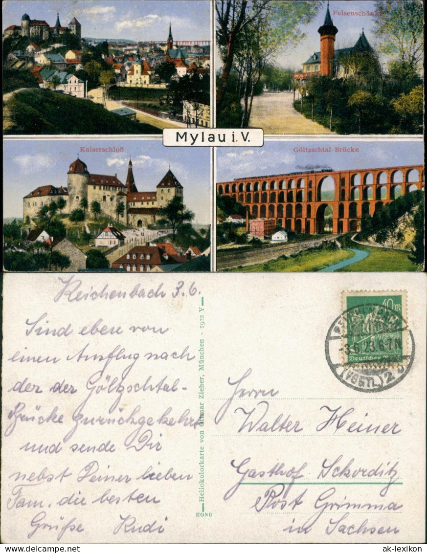 Ansichtskarte Mylau Mehrbildkarte Felsenschänke Panorama 1923/1922 - Mylau