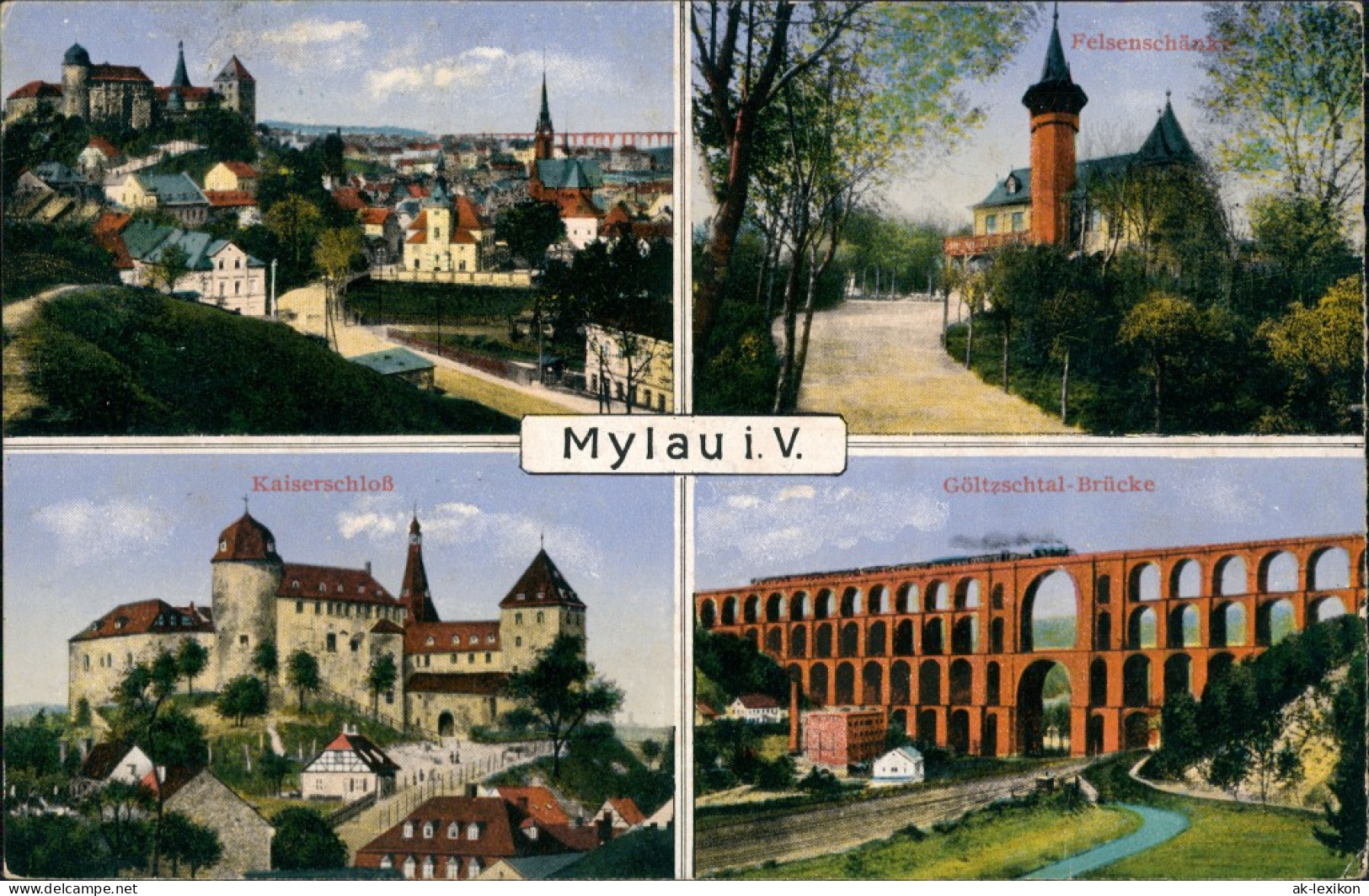 Ansichtskarte Mylau Mehrbildkarte Felsenschänke Panorama 1923/1922 - Mylau