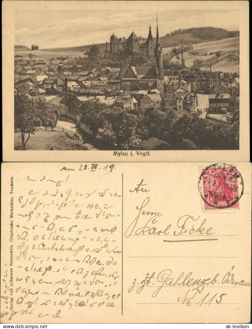 Ansichtskarte Mylau Kaiserschloss Panorama-Ansicht 1919 - Mylau