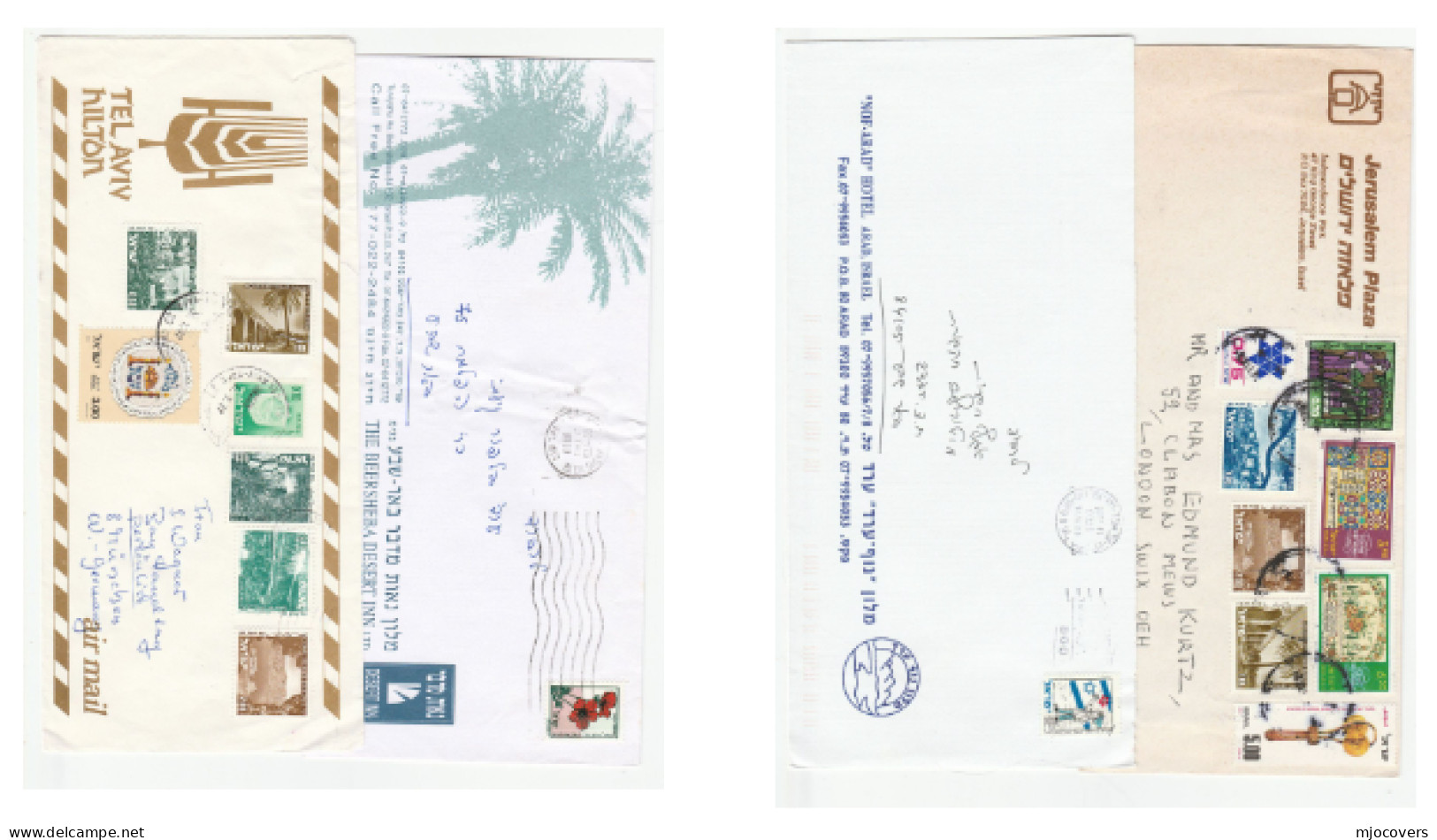 4 Diff 1970s -1990s Israel  HOTELS Illus ADVERT Covers Hotel Cover Stamps - Lettres & Documents