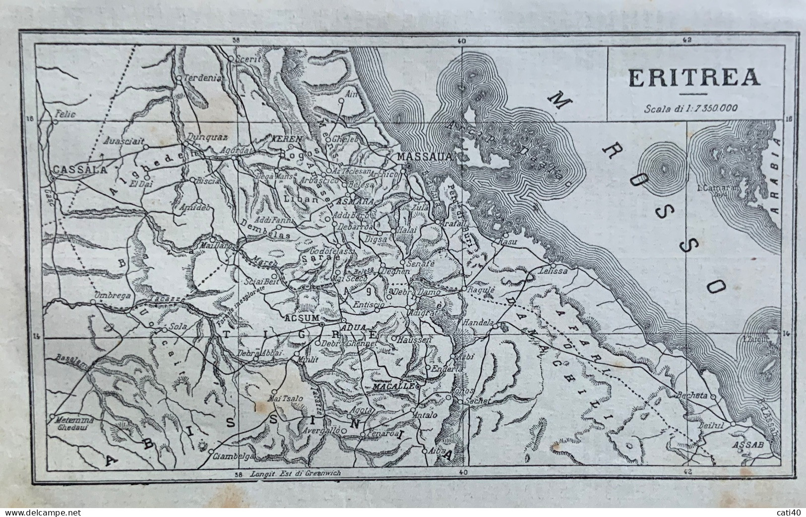 CARTINA GEOGRAFICA DELL'ERITREA   (18x12) - DA ANTICA PUBBLICAZIONE - Carte Geographique