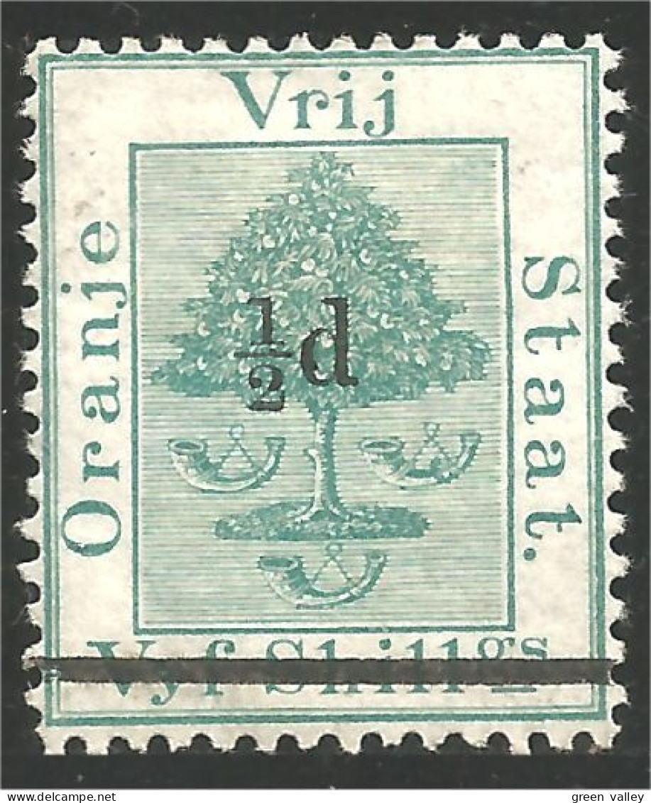 715 Orange River Colony 1882 1/2p Surcharge 5sh Green Vert Arbre Tree Baum MH * Neuf (ORA-11) - Orange Free State (1868-1909)