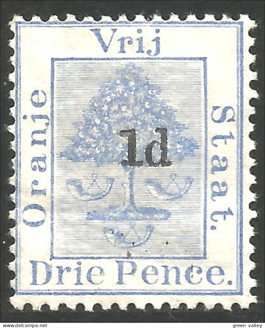 715 Orange River Colony 1891 1p Surcharge 3p Bleu Blue Arbre Tree Baum MH * Neuf(ORA-12) - Oranje-Freistaat (1868-1909)