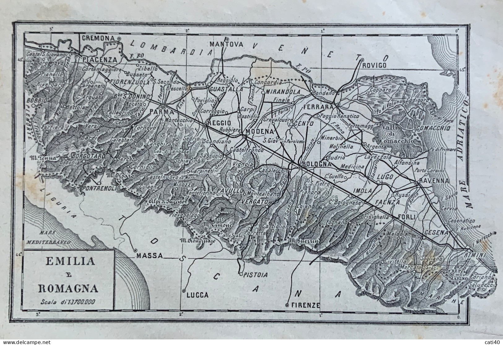 CARTINA GEOGRAFICA DELL'EMILIA E ROMAGNA (18x12) - DA ANTICA PUBBLICAZIONE - Carte Geographique