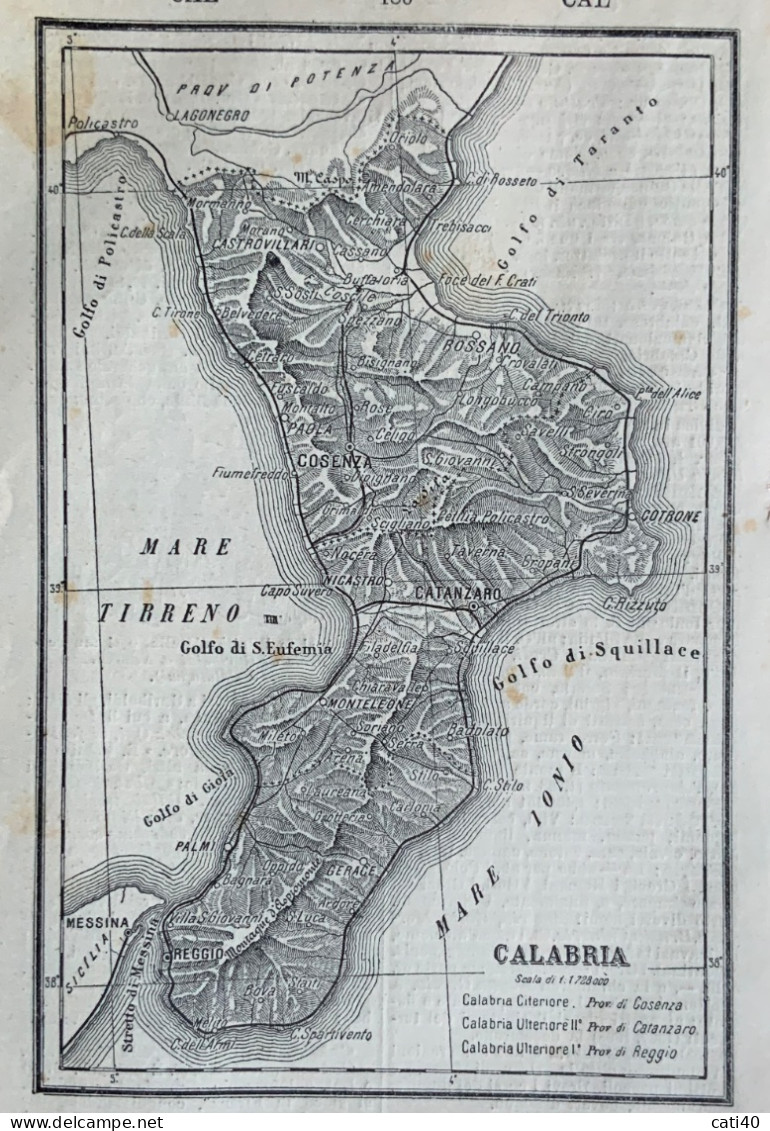 CARTINA GEOGRAFICA DELLA CALABRIA  (18x12) - DA ANTICA PUBBLICAZIONE - Carte Geographique