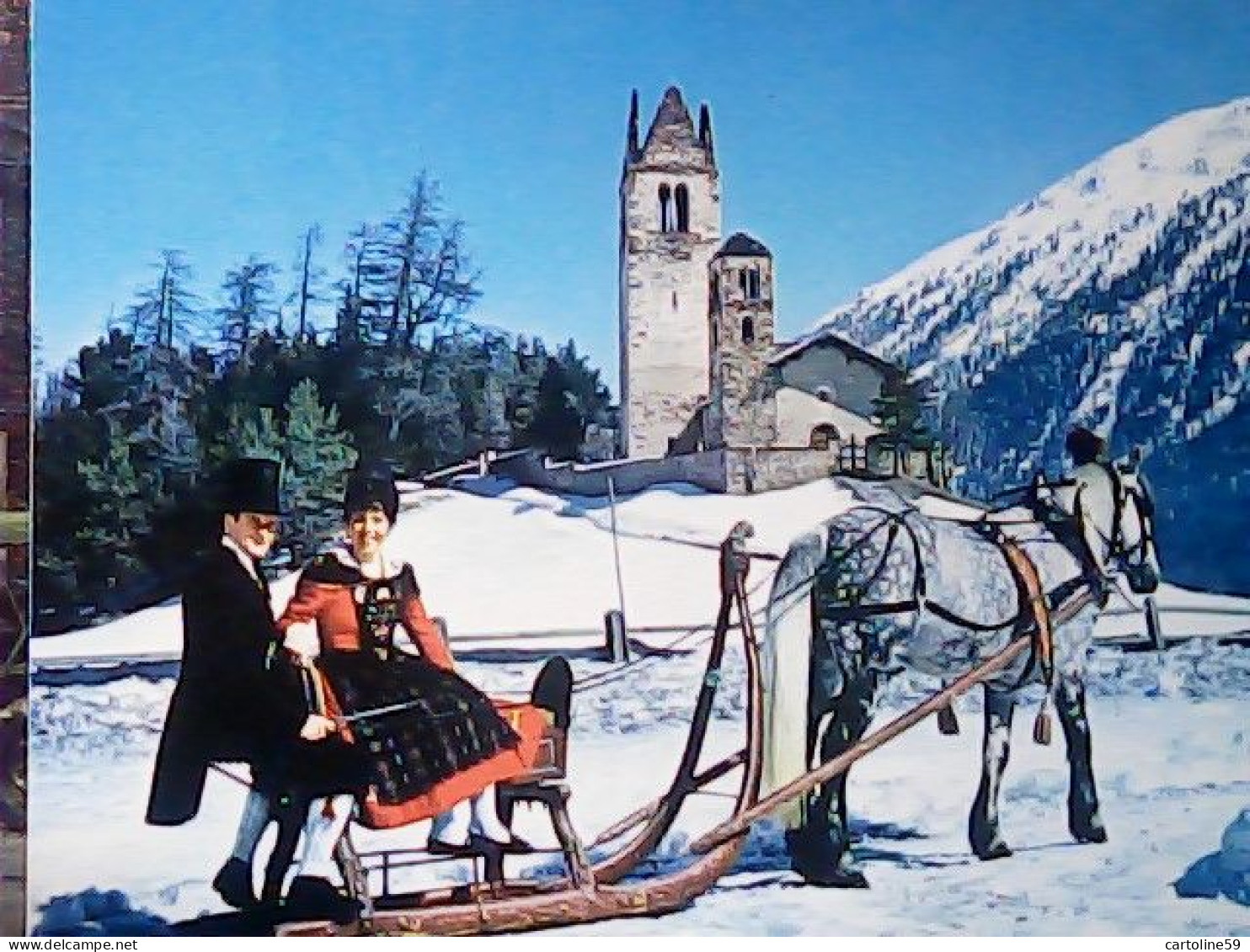 SUISSE SVIZZERA ZURICH CELERINA. Schliteba Bei San Gian CAVALLO HORSE  SLITTA VB1977 JV5834 - Celerina/Schlarigna