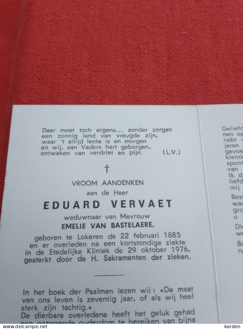 Doodsprentje Eduard Vervaet  / Lokeren 22/2/1885  29/10/1976 ( Emelie Van Bastelaere ) - Religion & Esotérisme