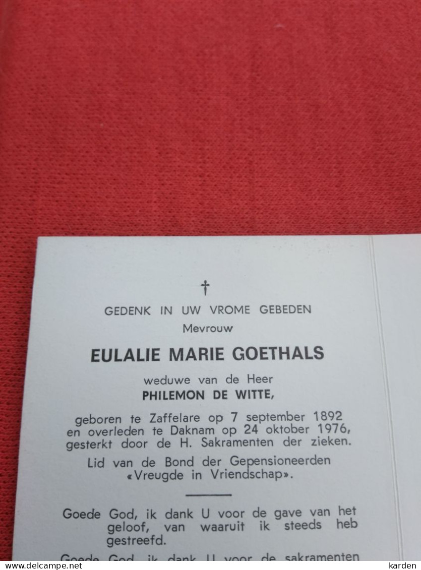 Doodsprentje Eulalie Marie Goethals / Zaffelare 7/9/1892 Daknam 24/10/1976 ( Philemon De Witte ) - Religion &  Esoterik