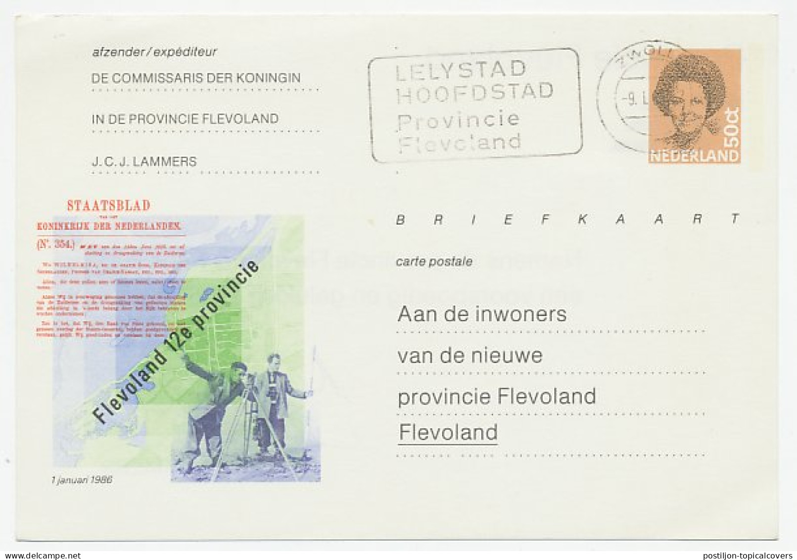 Briefkaart G. 363 Particulier Bedrukt Flevoland 1986 - Interi Postali