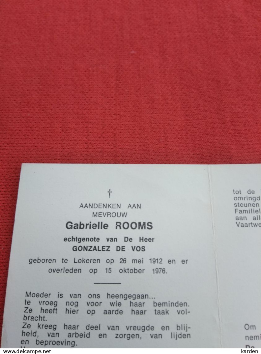 Doodsprentje Gabrielle Rooms / Lokeren 26/5/1912 - 15/10/1976 ( Gonzales De Vos ) - Religion & Esotérisme