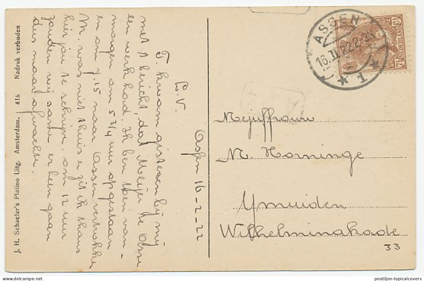 Prentbriefkaart Assen - Beilerstraat 1922 - Other & Unclassified