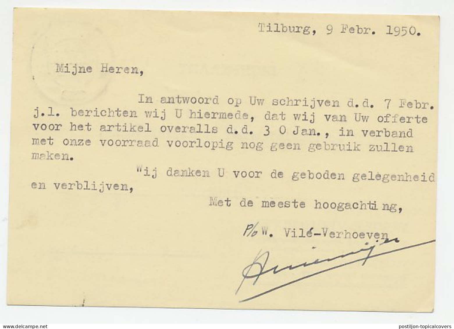 Firma Briefkaart Tilburg 1950 - Manufacturen / Kleding - Non Classificati