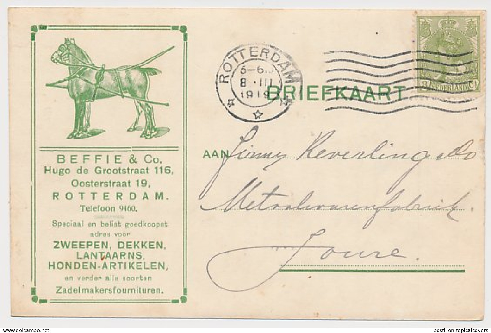 Firma Briefkaart Rotterdam 1919 Paard - Zwepen -Honden Artikelen - Non Classificati