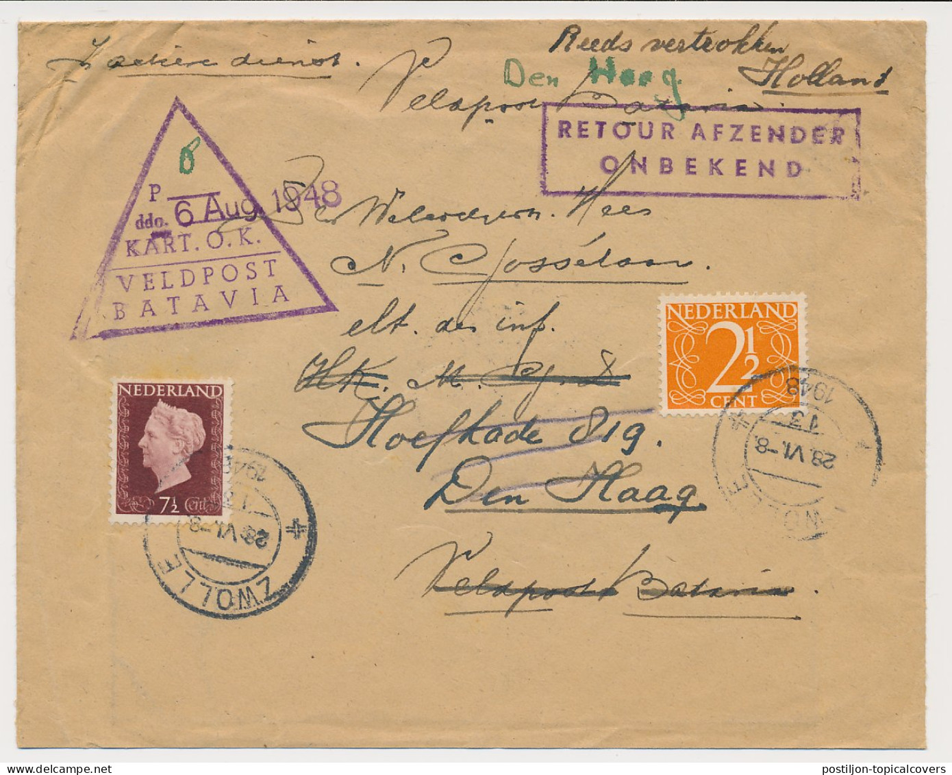 O.A.S Wander Cover Netherlands Netherlands Indies 1948 Fieldpost - Nederlands-Indië