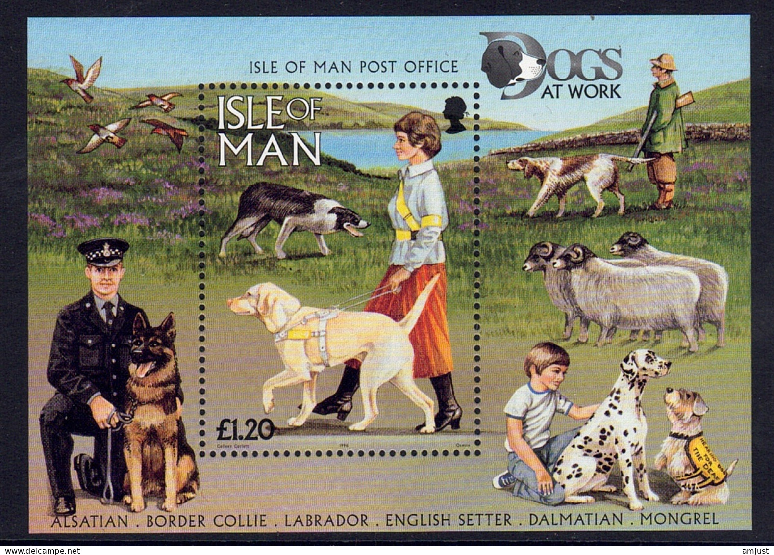 Chiens // 1996 // Bloc-feuillet Neuf** MNH Isle Of Man Dogs AT Work - Honden