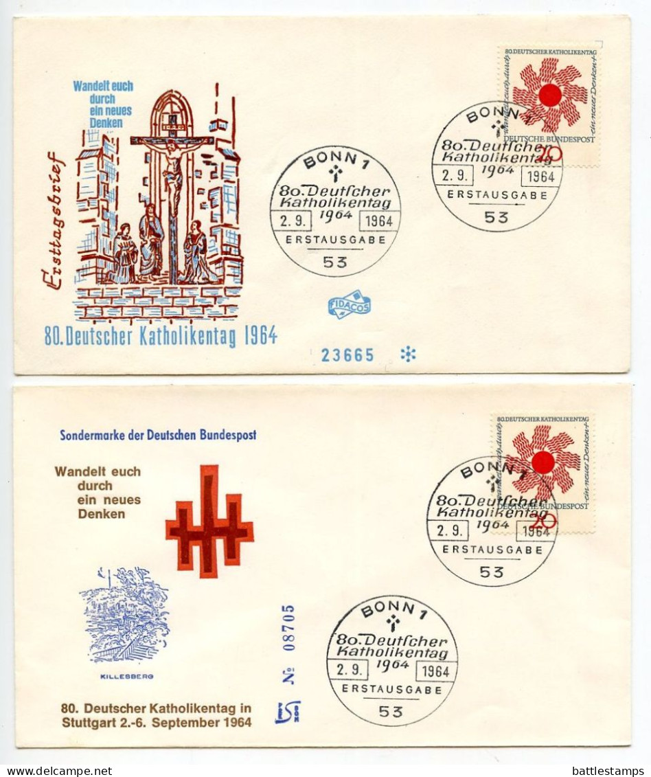 Germany, West 1964 2 FDCs Scott 896 80th Meeting Of German Catholics In Stuttgart - 1961-1970