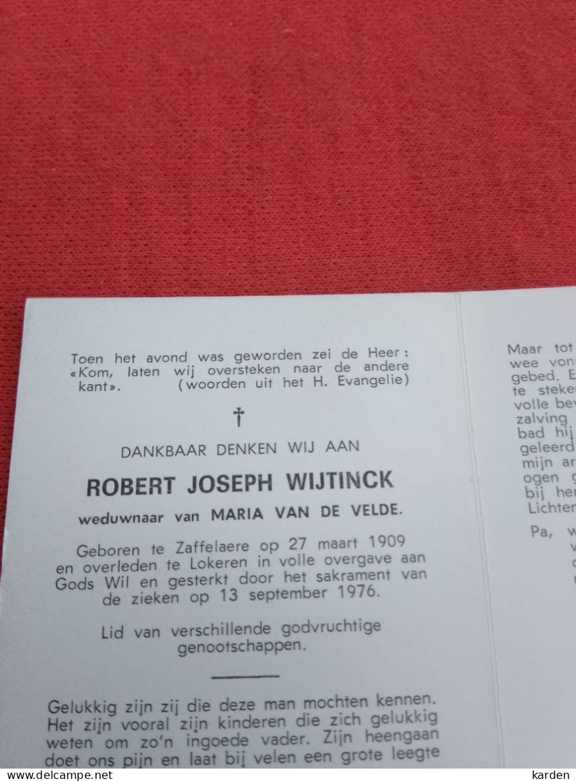Doodsprentje Robert Joseph Wijtinck / Zaffelaere 24/3/1909 Lokeren 13/9/1976 ( Maria Van De Velde ) - Religion & Esotérisme