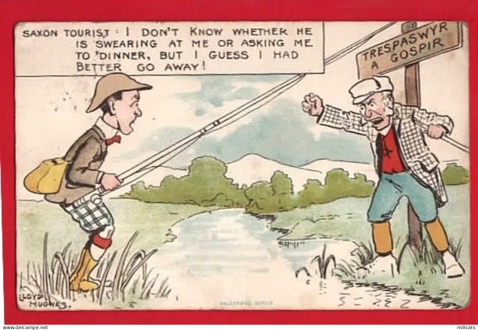 FISHING ANGLING  WAlES  WELSH COMIC HUMOUR ART BY LLOYD HUGHES  Pu 1905 - Angelsport