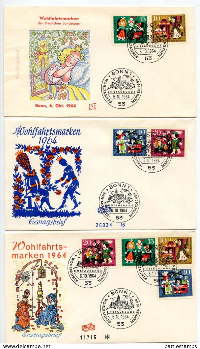 Germany, West 1964 3 FDCs Scott B400-B403 Fairy Tale - Sleeping Beauty - 1961-1970