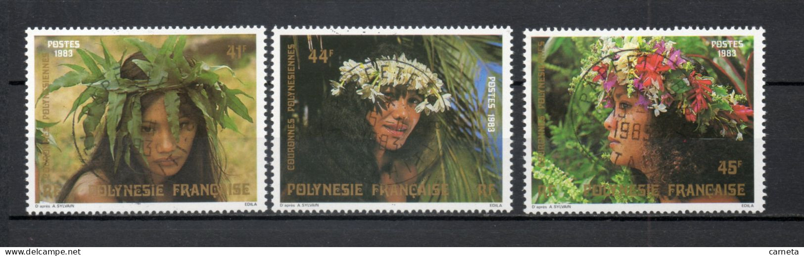 POLYNESIE    N°  205 à 207   OBLITERES   COTE  3.15€    FOLKLORE FEMME - Usati