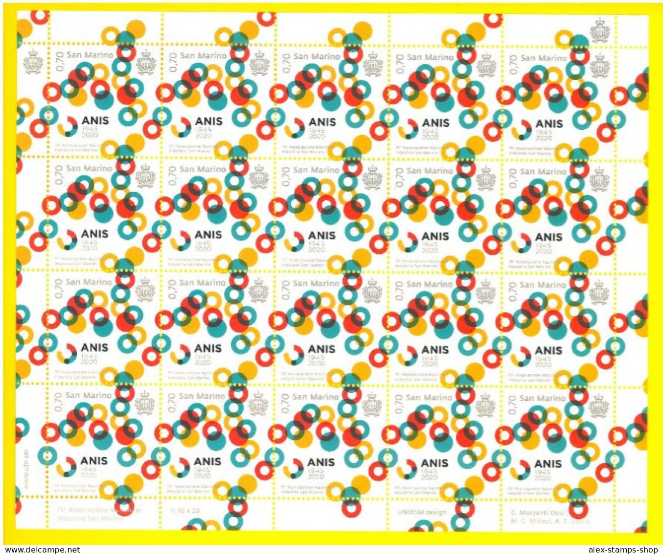 SAN MARINO 2020 New Sheet 75° ANN. ASSOCIAZIONE NAZIONALE INDUSTRIA - Blocks & Sheetlets