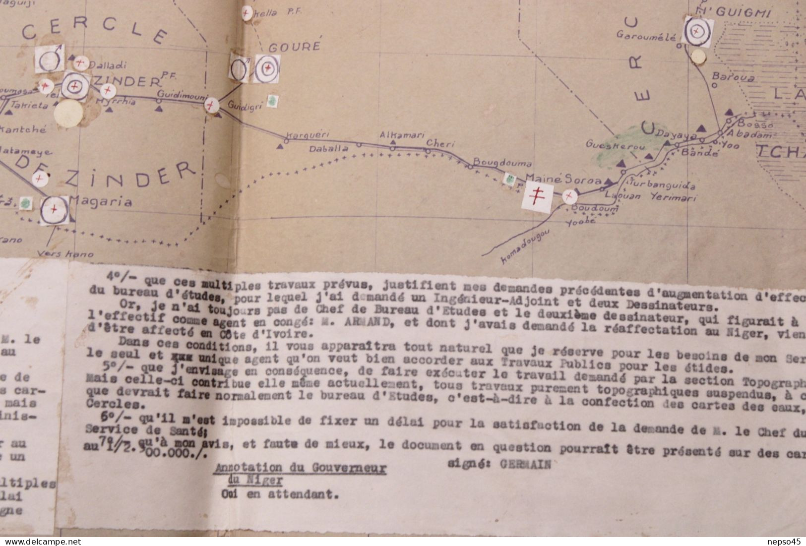 Colonie du Niger.Niamey 15 janvier 1938.Médecin Lt.Colonel Euraz Service de Santé.Carte Géographique