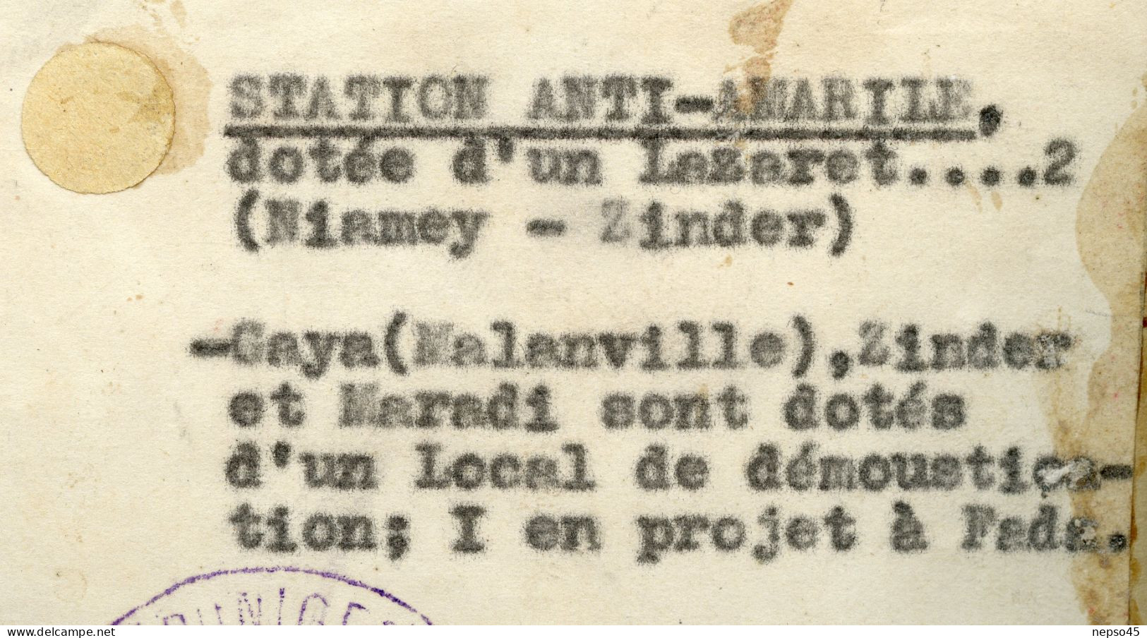 Colonie du Niger.Niamey 15 janvier 1938.Médecin Lt.Colonel Euraz Service de Santé.Carte Géographique