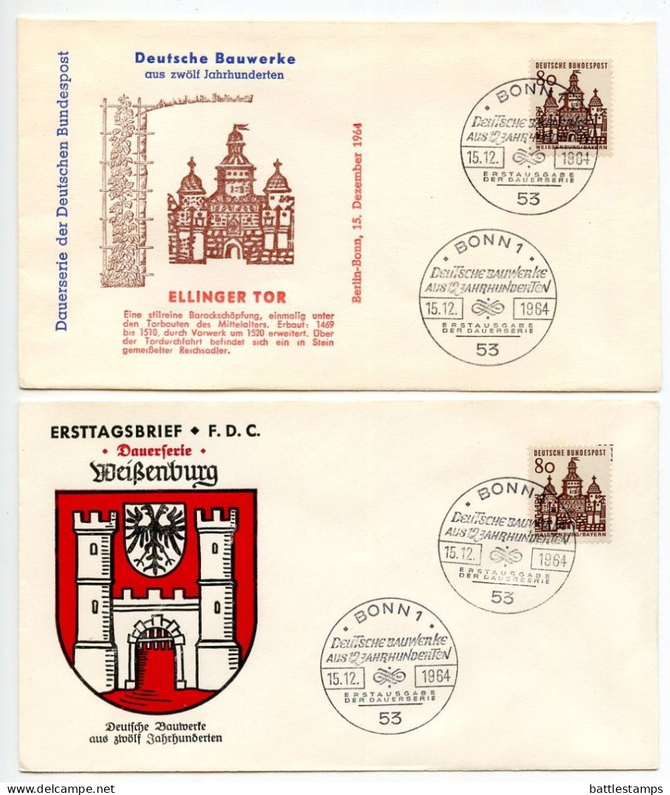 Germany, West 1964-66 19 FDCs Architecture Dresden, Berlin, Lorch, Pfalz, Ellwangen, Neubrandenburg, Soest & Weissenburg