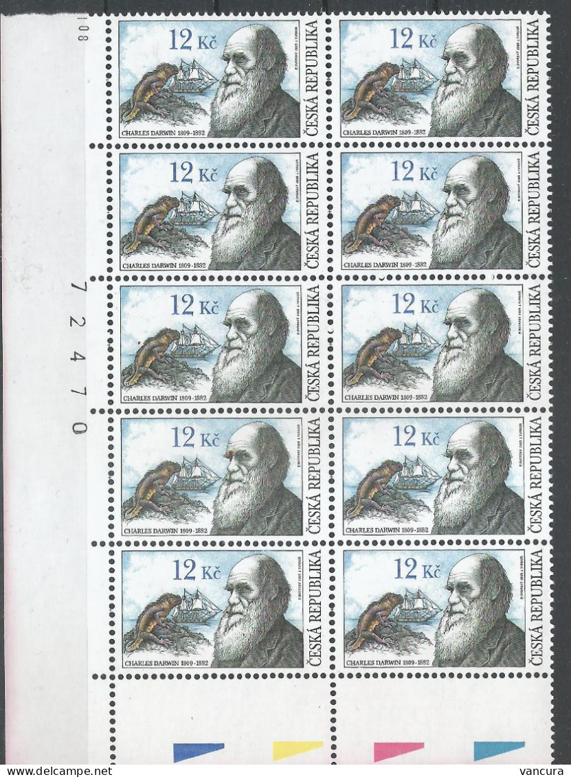 ** 10x 586 Czech Republic Ch. Darwin 2009 Marine Iguana - Unused Stamps