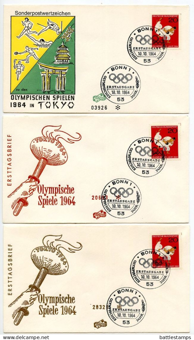 Germany, West 1964 3 FDCs Scott 899 18th Olympics Games In Tokyo Japan - Judo - 1961-1970