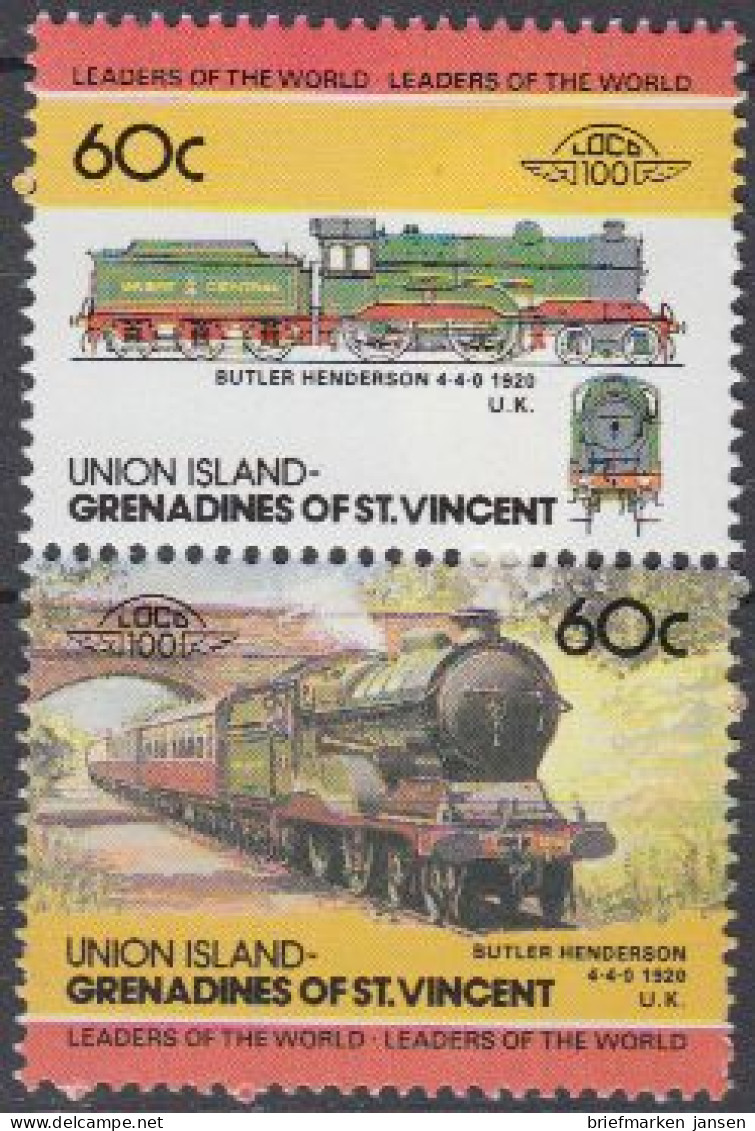 St.Vincent-Grenadi.-Union Isl. Mi.Nr. Zdr.90-91 Lokomotiven, Butler (2 Werte) - St.Vincent Und Die Grenadinen
