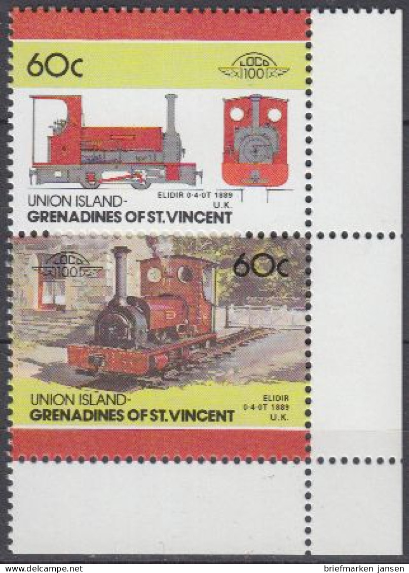 St.Vincent-Grenadi.-Union Isl. Mi.Nr. Zdr.146-47 Lokomotiven, Elidir (2 Werte) - St.Vincent Und Die Grenadinen
