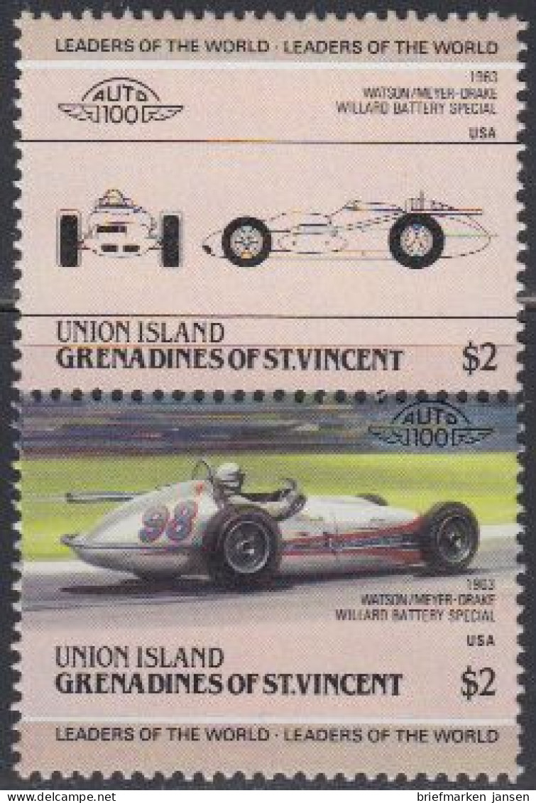 St.Vincent-Grenadi.-Union Isl. Mi.Nr. Zdr.124-25 Autos, Watson/Meyer-Drake (2W.) - St.Vincent Und Die Grenadinen