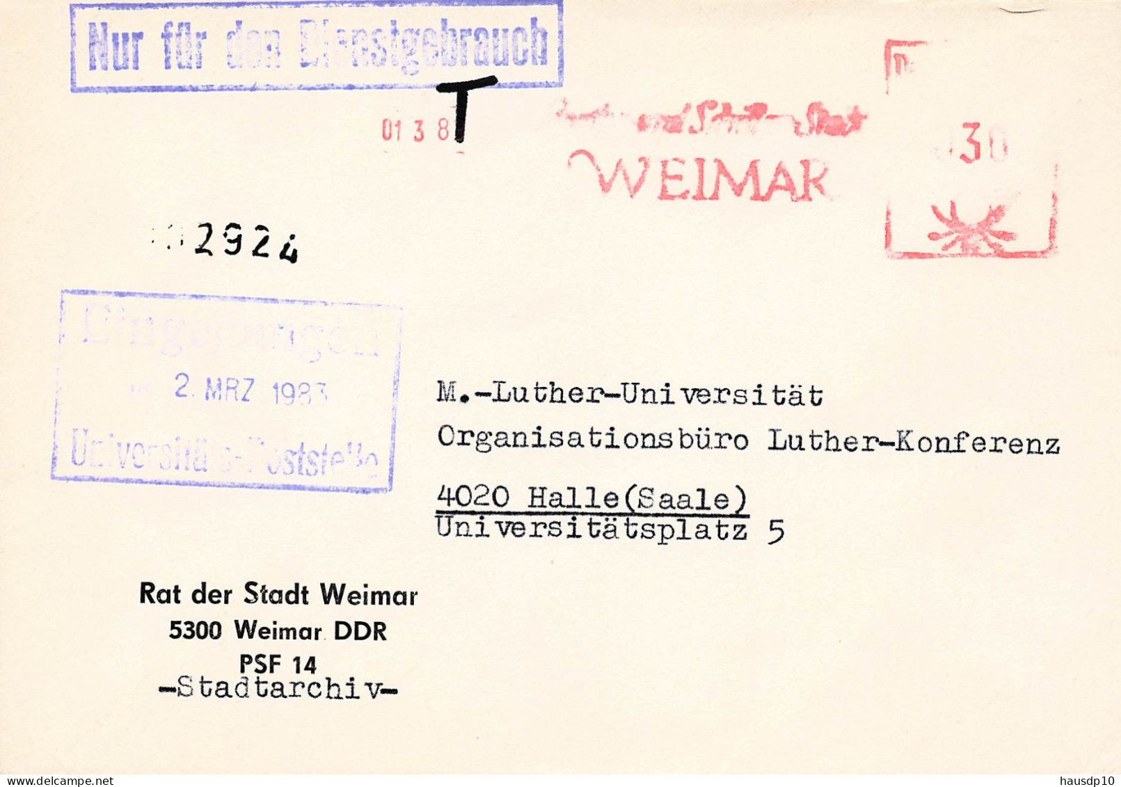 DDR Dienst Brief - Nur Für Den Dienstgebrauch - Afs Rat Der Stadt Weimar 1983 - Servicio Central De Correos