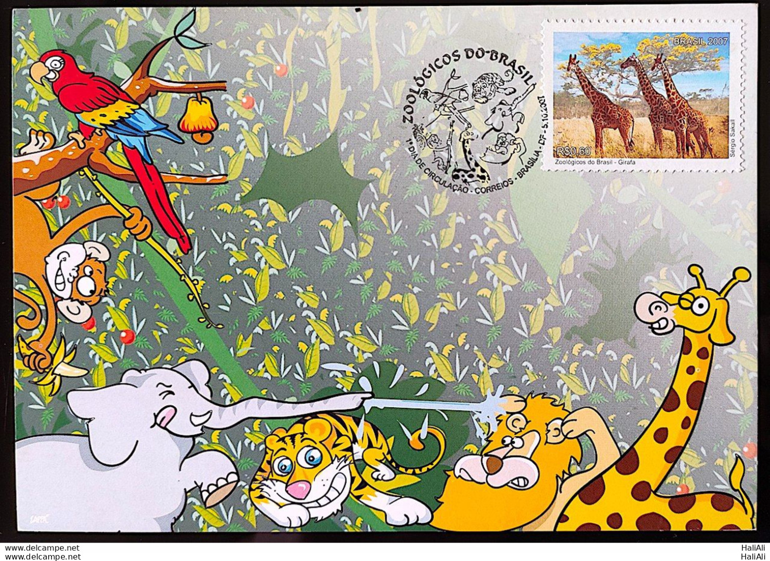 Brazil Maximum Card Zoo Postcard Lion Giraffe Tiger Monkey Macaw Elephant 2007 Complete Series - Tarjetas – Máxima