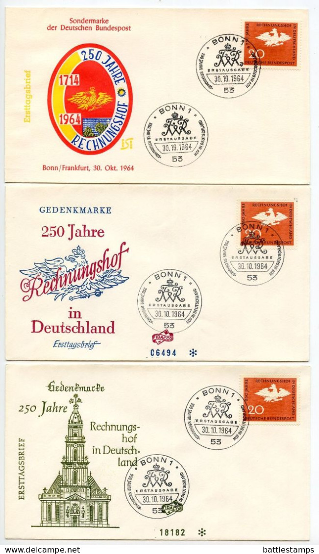 Germany, West 1964 3 FDCs Scott 900 Royal Prussian Upper Chamber Of Accounts 250th Anniversary - 1961-1970