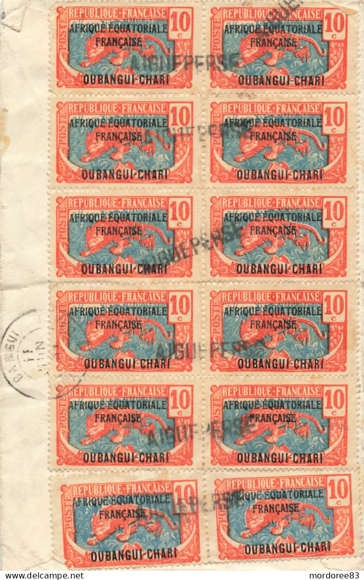 OUBANGUI YT 63 X 13 PANTHERE SUR LETTRE REC MOUNDOU 18/5/1934 POUR FRANCE AIGUEPERSE GRIFFE LINEAIRE D ARRIVEE - Storia Postale