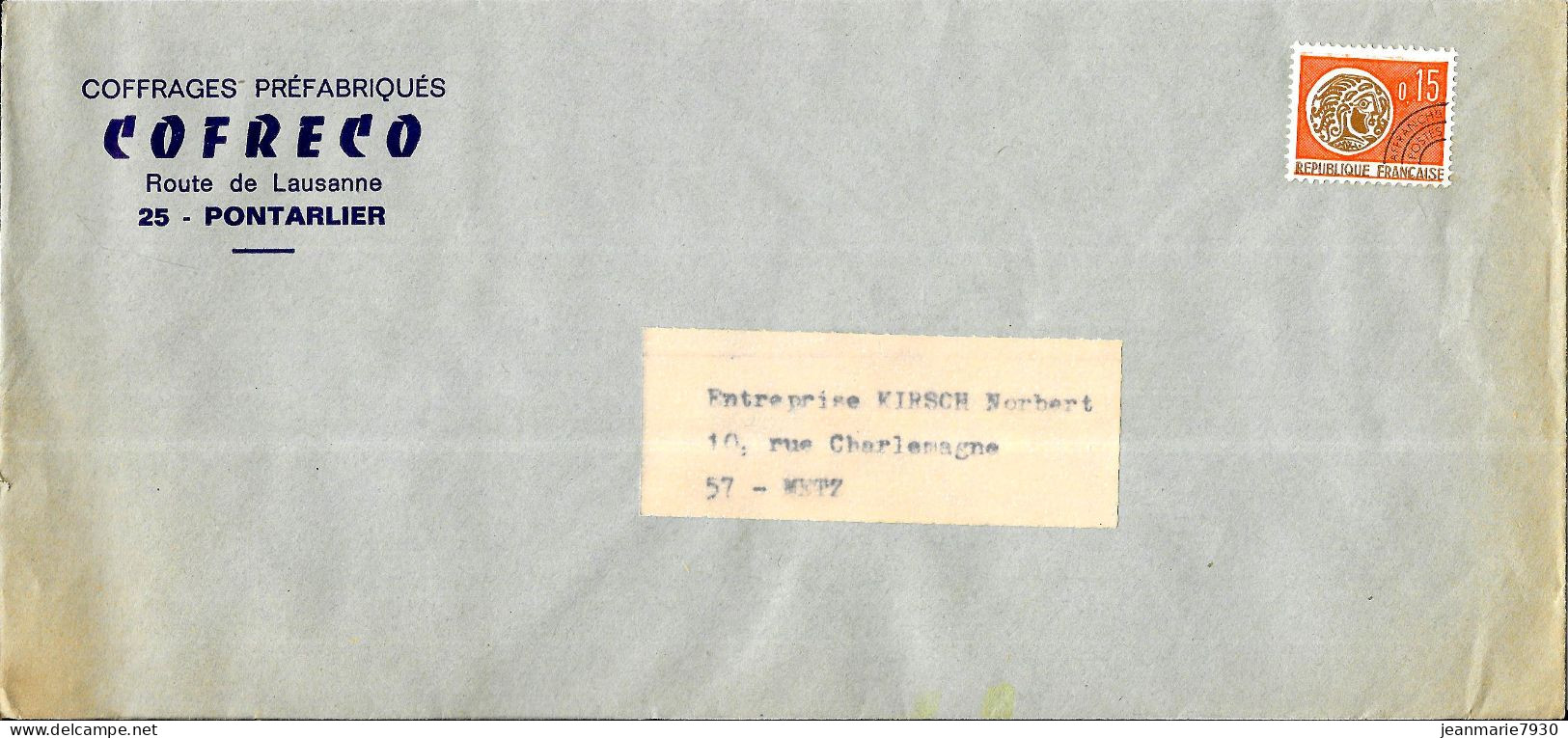 M165 - LETTRE DE PONTARLIER POUR METZ - COFFRAGE PREFABRIQUES COFRECO - 1964-1988