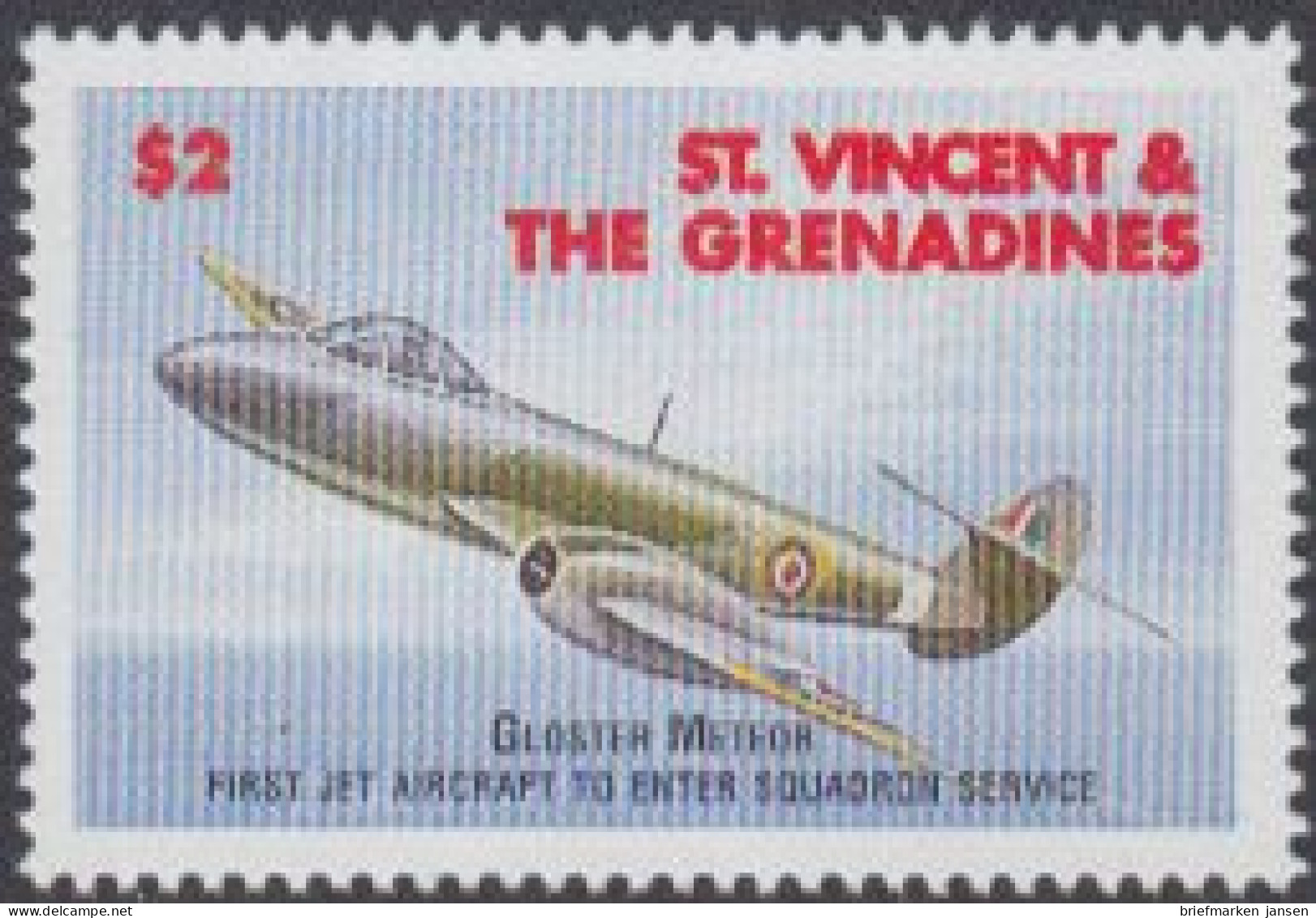 St.Vincent & Die Grenadinen Mi.Nr. 3097 Beendig.2.Weltkrieg, Gloster Meteor (2) - St.Vincent Und Die Grenadinen