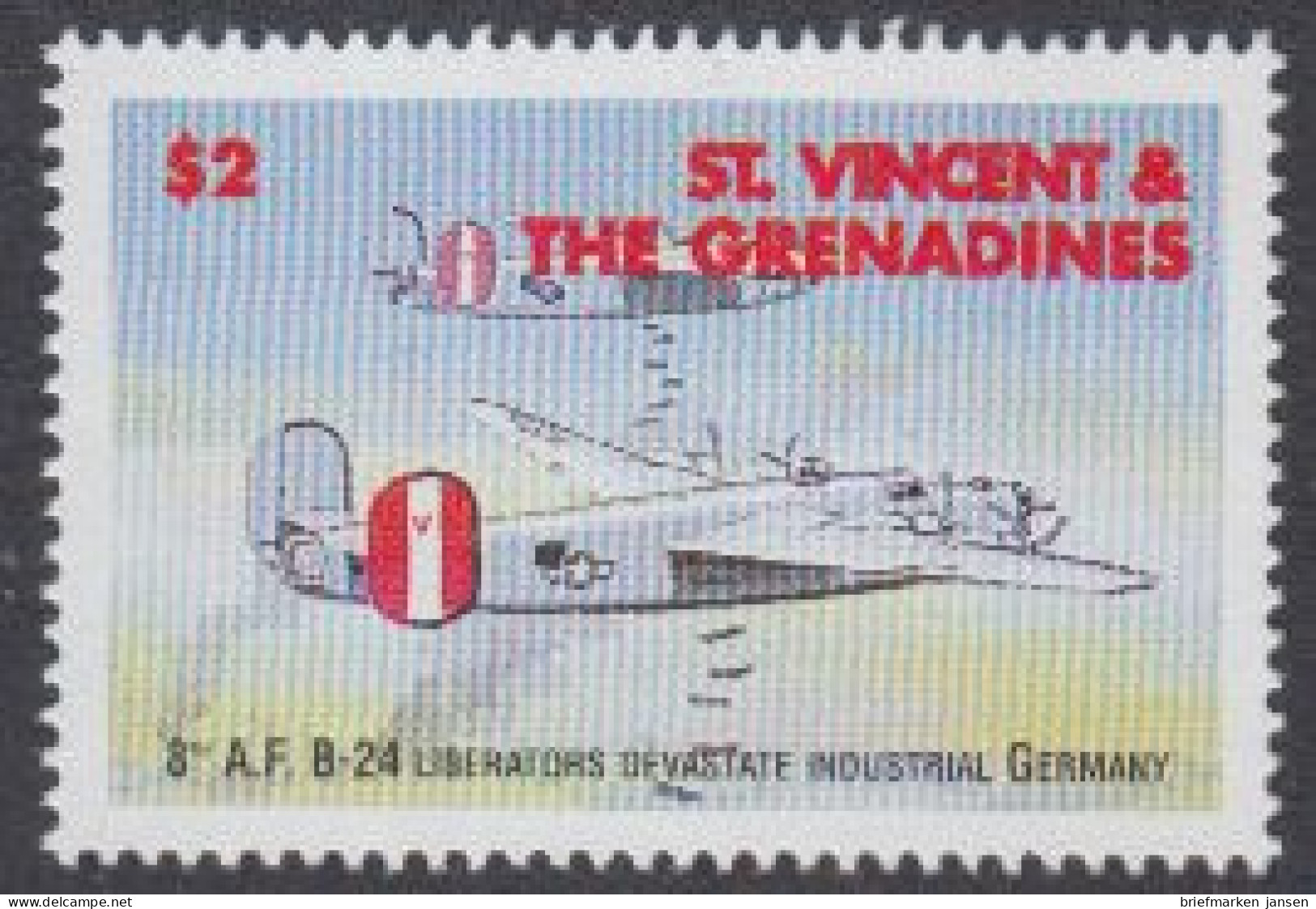 St.Vincent & Die Grenadinen Mi.Nr. 3095 Beendig.2.Weltkrieg, B-24-Bomber (2) - St.Vincent Und Die Grenadinen