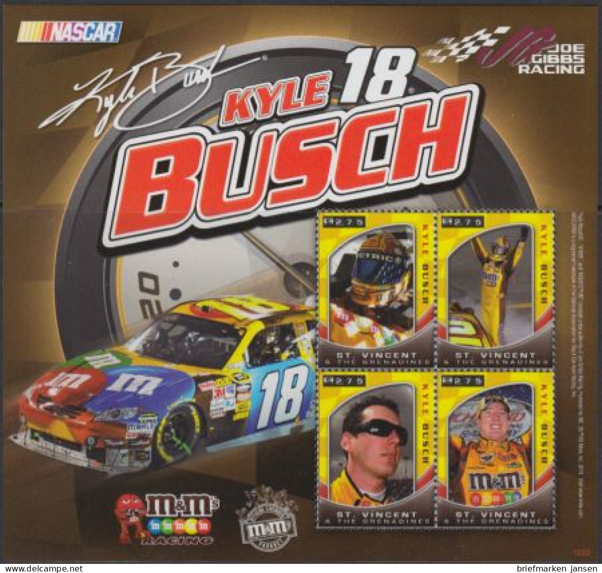 St.Vincent & Die Grenadinen Mi.Nr. Klbg.6822-25 Kyle Busch, NASCAR  - St.-Vincent En De Grenadines