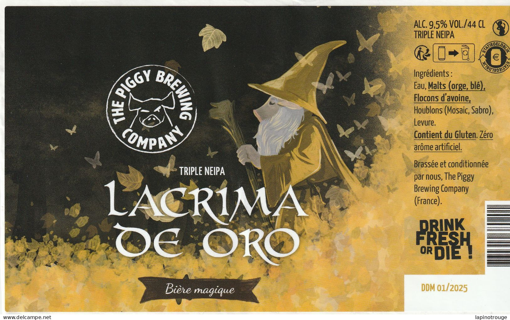Etiquette Bière The Piggy Brewing Company Lacrima De Oro - Arte Della Tavola