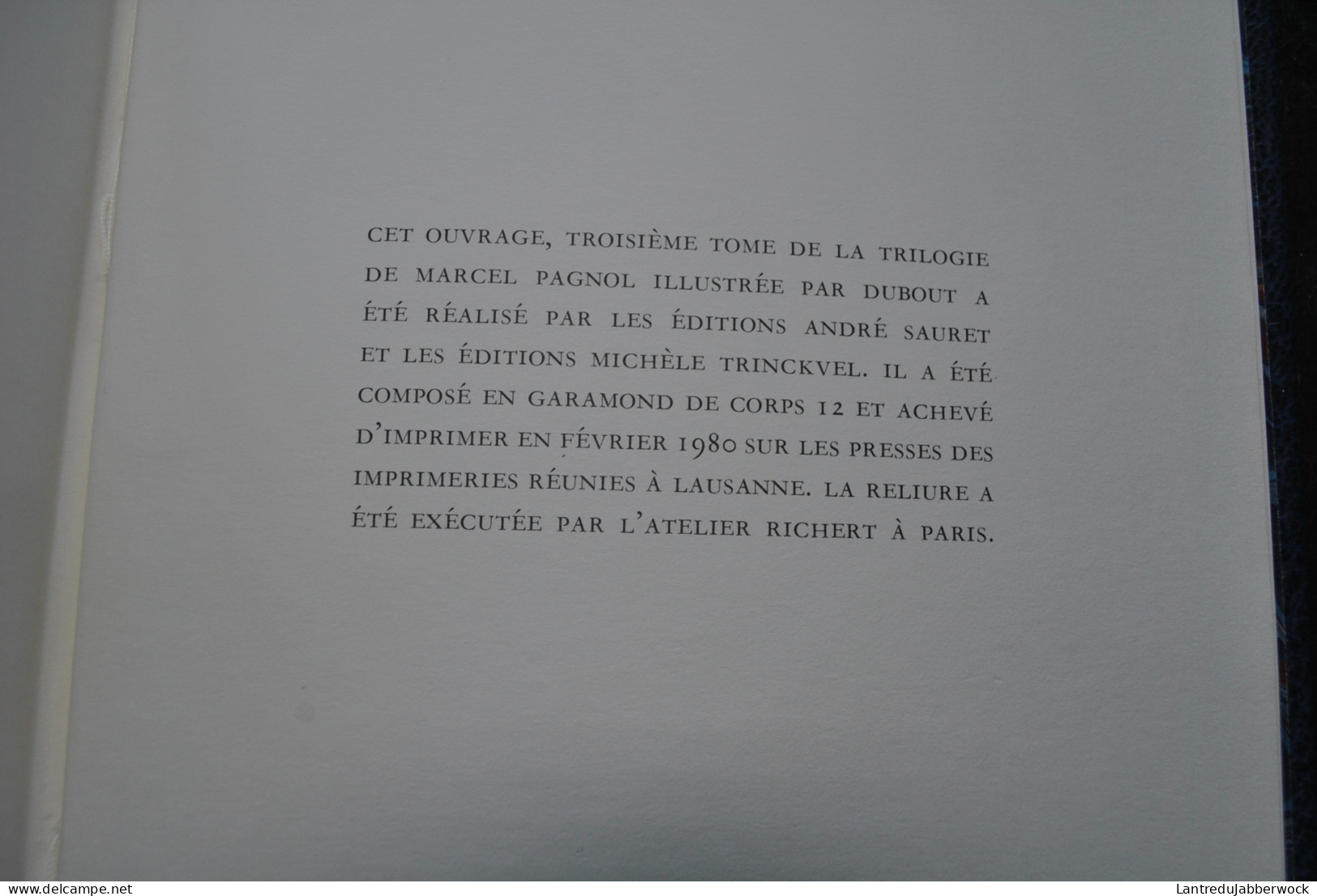 Marcel PAGNOL Trilogie Fanny César Marius Editions Trinckvel 1980 Illustrations DUBOUT Tirage limité Reliure plein cuir