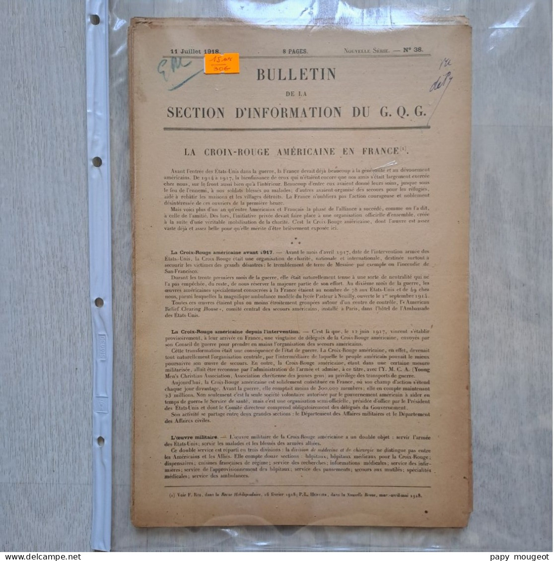 Bulletin De La Section D'information Du G.Q.G. - 15 Numéros Du 11 Juillet 1918 Au 6 Juillet 1919 - Français