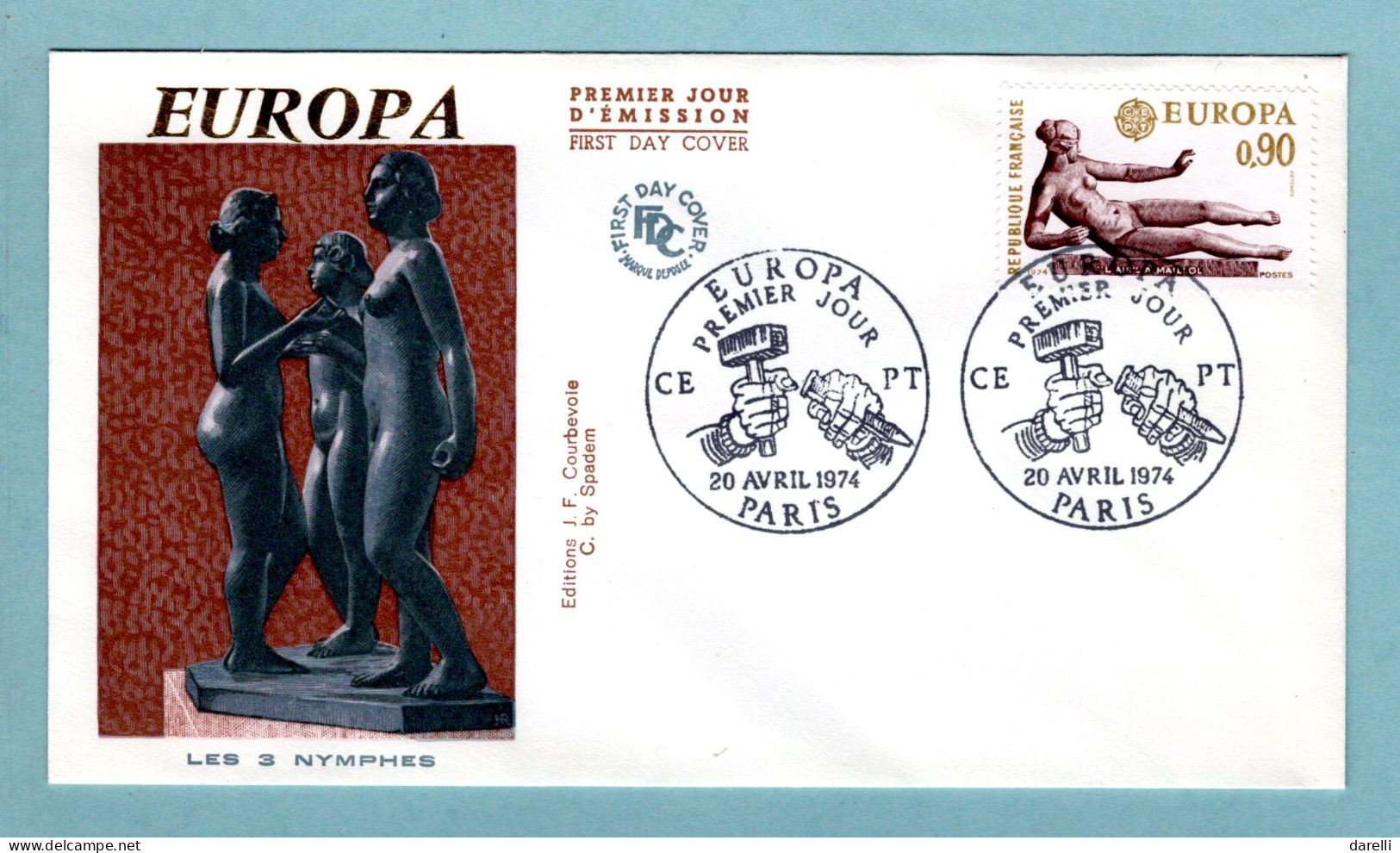 FDC France 1974 - Europa 1974 Sculpture L'air De Maillot - YT 1790 - Paris - 1970-1979