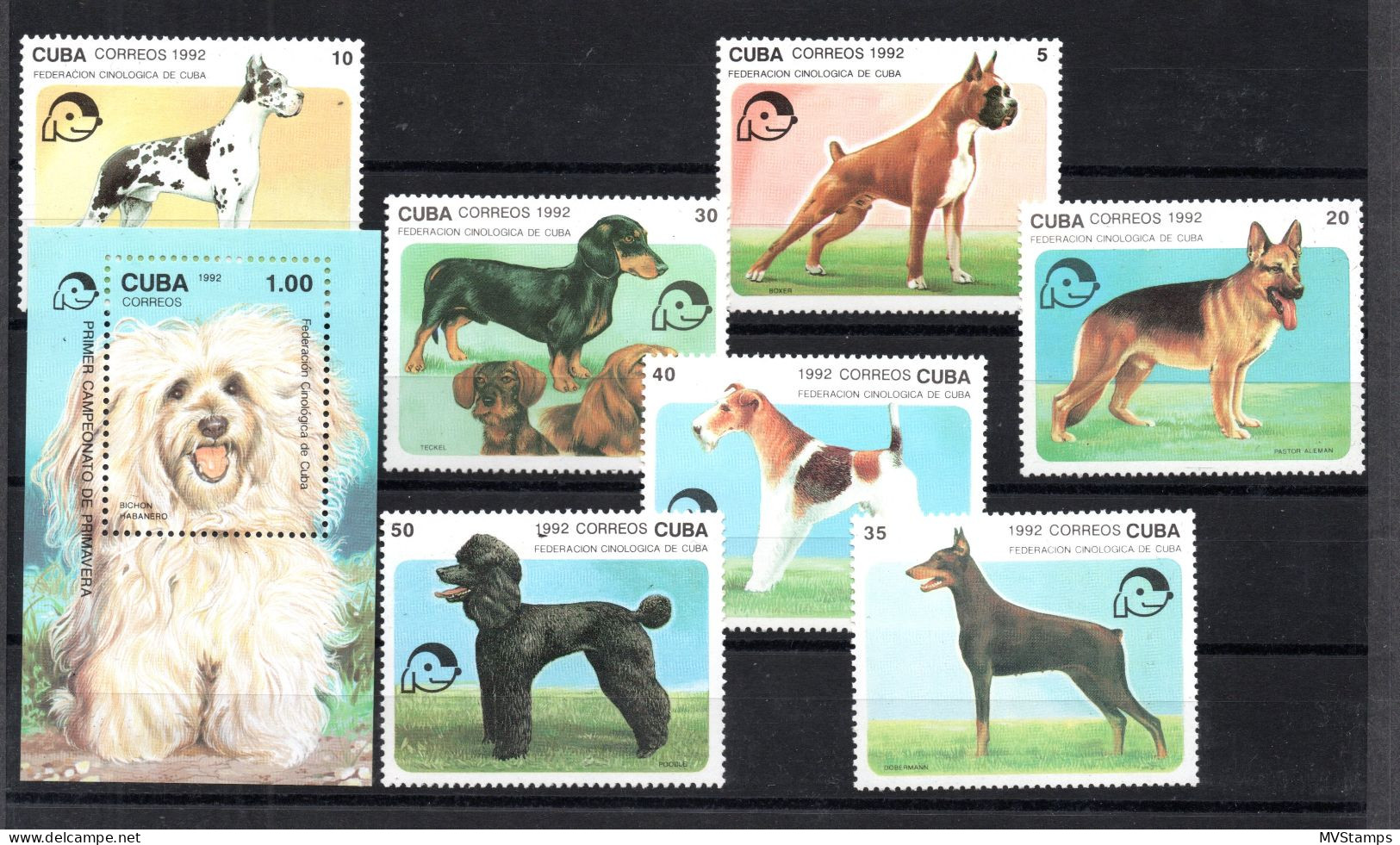 Ultramar 1992 Set Dogs/Hunde Stamps (Michel 3558/64 + Block 128) MNH - Ungebraucht