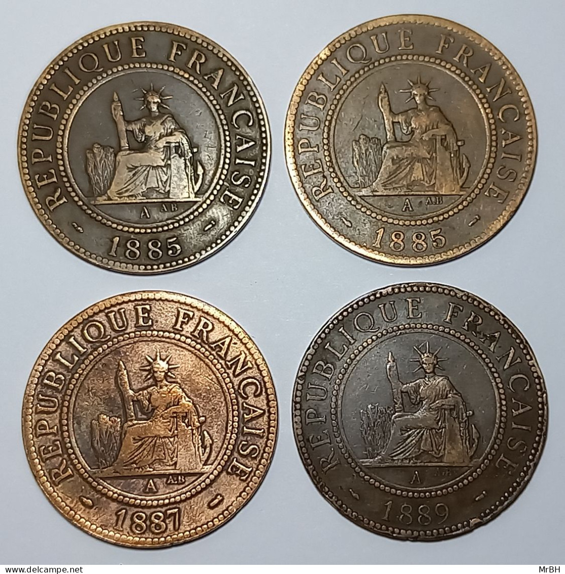 France, Indochine, 1 Centième 1885-1889 (4 Monnaies) - Indocina Francese