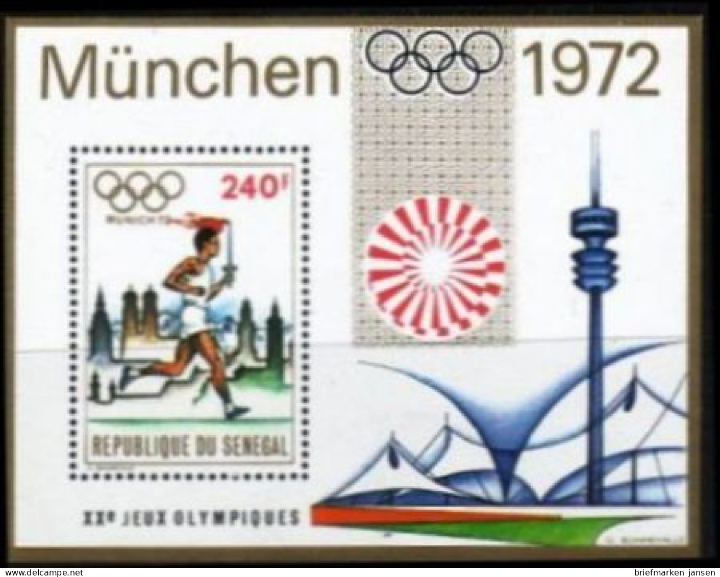 Senegal Mi.Nr. Block 10 Olympiade 1972, Fackelläufer, Silhouette München - Sénégal (1960-...)