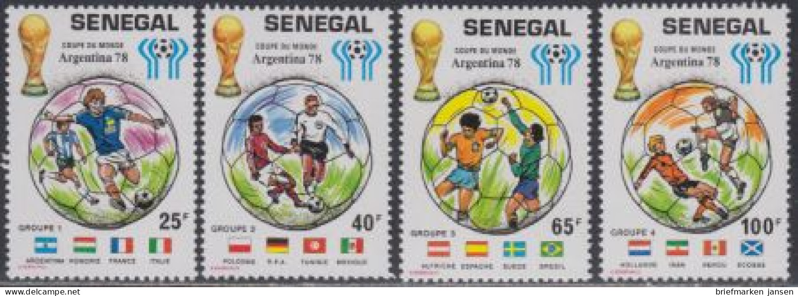 Senegal Mi.Nr. 671-74 Fußball-WM 1978 Argentinien, Gruppen 1 Bis 4 (4 Werte) - Senegal (1960-...)