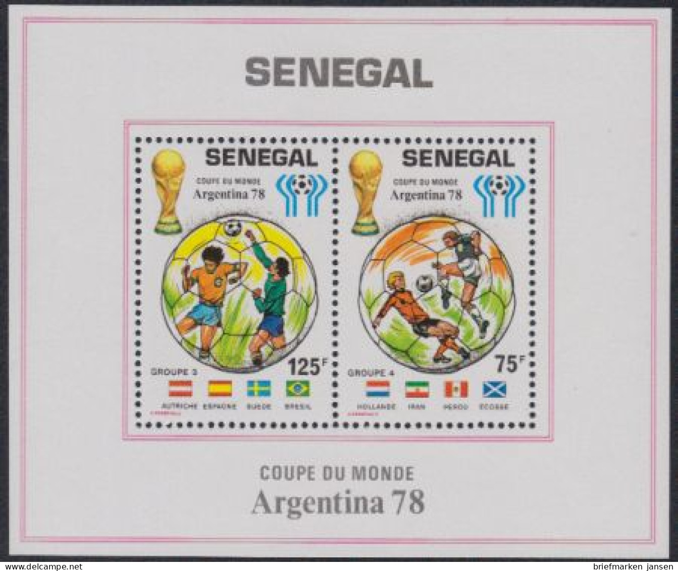 Senegal Mi.Nr. Block 31 Fußball-WM 1978 Argentinien, Gruppen 3 Und 4 - Sénégal (1960-...)